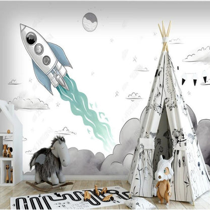 Cartoon Rocket Space Nursery Wallpaper Wall Mural Wall Covering