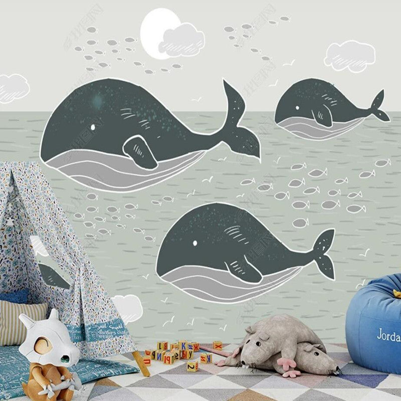 Cartoon Whales Undersea Nursery Wallpaper Wall Mural Wall Covering