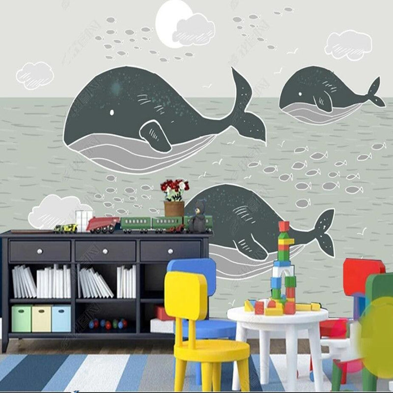 Cartoon Whales Undersea Nursery Wallpaper Wall Mural Wall Covering