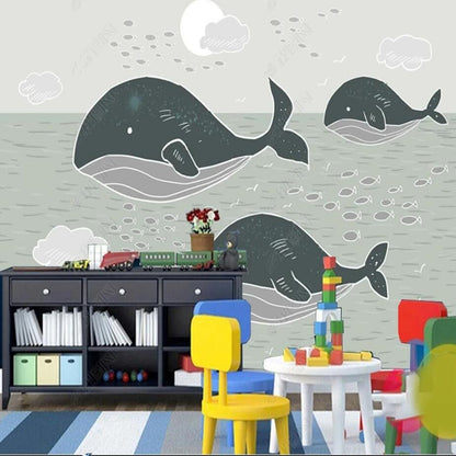 Cartoon Whales Undersea Nursery Wallpaper Wall Mural Wall Covering