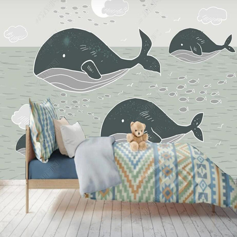 Cartoon Whales Undersea Nursery Wallpaper Wall Mural Wall Covering