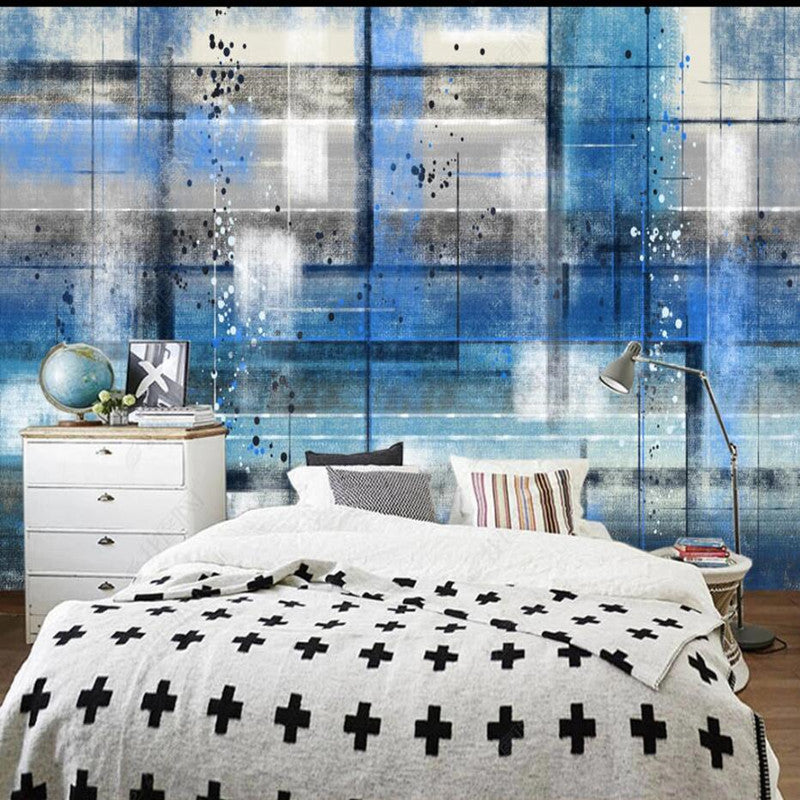 Abstract Oil Painting Blue Geometric Wallpaper Wall Mural Wall Covering