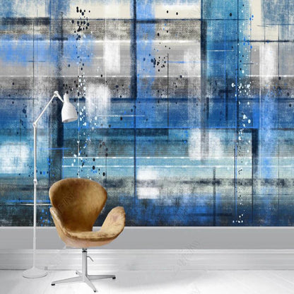 Abstract Oil Painting Blue Geometric Wallpaper Wall Mural Wall Covering