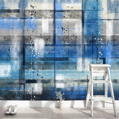 Abstract Oil Painting Blue Geometric Wallpaper Wall Mural Wall Covering