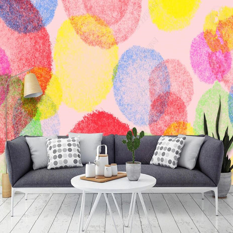 Abstract Watercolor Pink Tone Circles Nursery Wallpaper Wall Mural Wall Covering