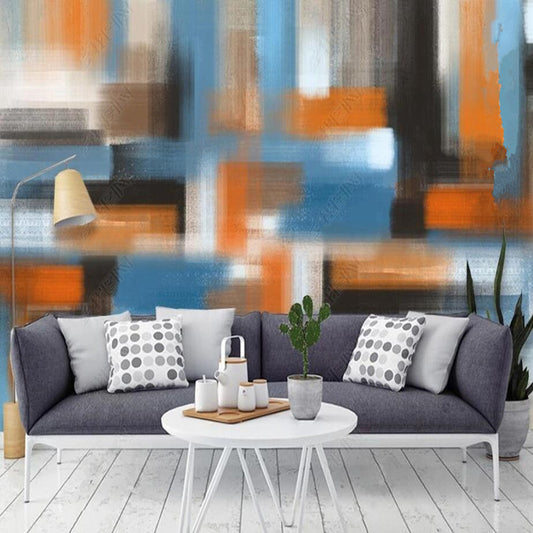 Abstract Oil Painting Blue Orange Geometric Wallpaper Wall Mural Wall Covering