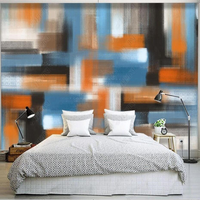 Abstract Oil Painting Blue Orange Geometric Wallpaper Wall Mural Wall Covering