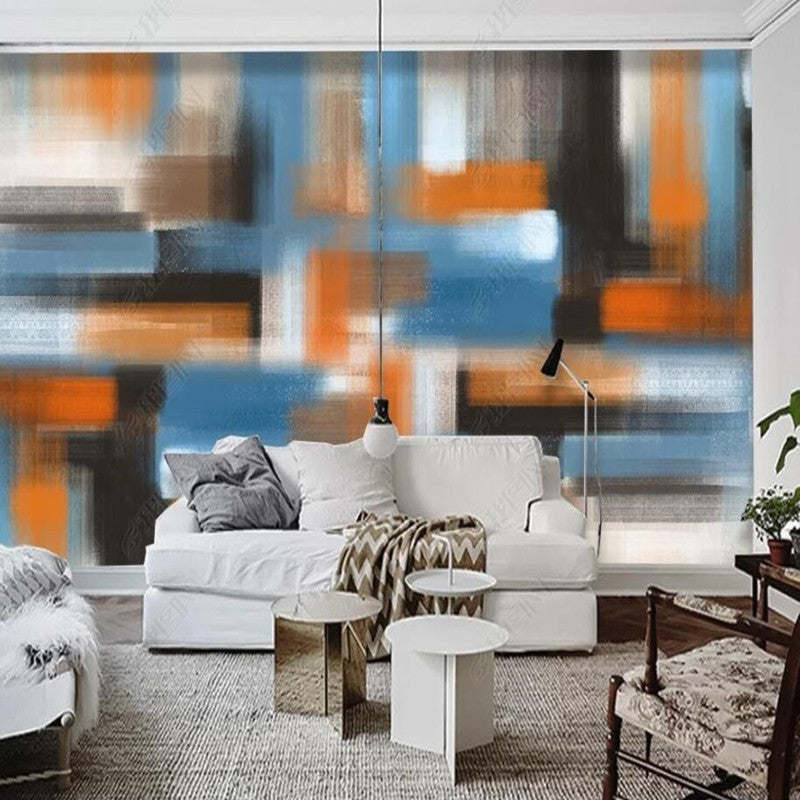 Abstract Oil Painting Blue Orange Geometric Wallpaper Wall Mural Wall Covering