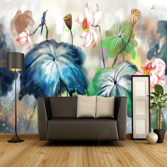 Ink Lotus Flowers Floral Wallpaper Wall Mural Wall Covering