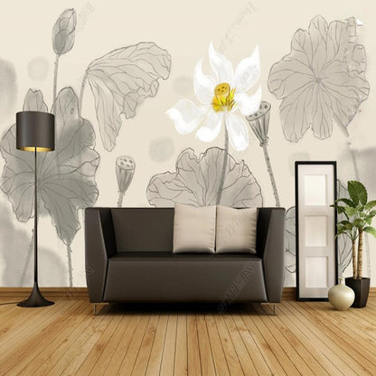 Ink Lotus Flowers Floral Wallpaper Wall Mural Wall Covering