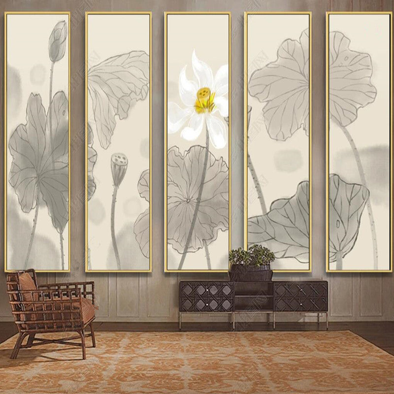 Ink Lotus Flowers Floral Wallpaper Wall Mural Wall Covering