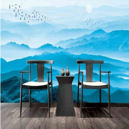 Ombre Blue Mountains Landscape Wallpaper Wall Mural Wall Decor