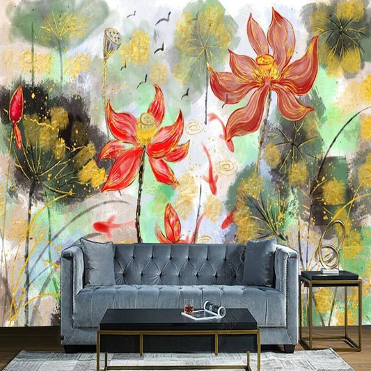 Abstract Ink Lotus Flowers Floral Wallpaper Wall Mural Wall Covering