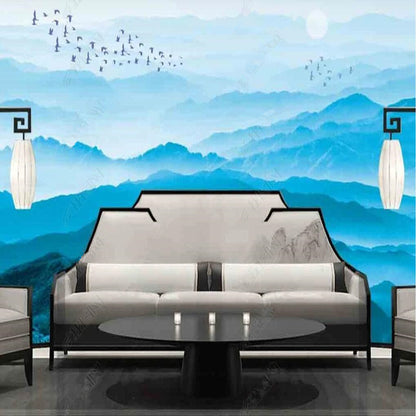 Ombre Blue Mountains Landscape Wallpaper Wall Mural Wall Decor