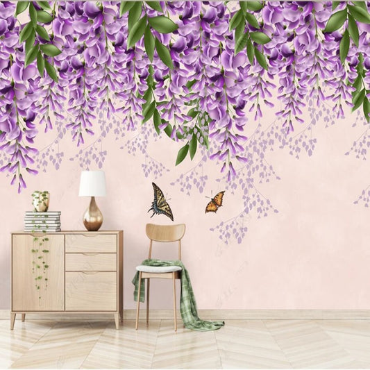 Hanging  Wisteria Flowers Wallpaper Wall Mural Wall Covering