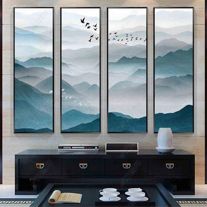 Ombre Blue Green Mountains Landscape Wallpaper Wall Mural Wall Decor