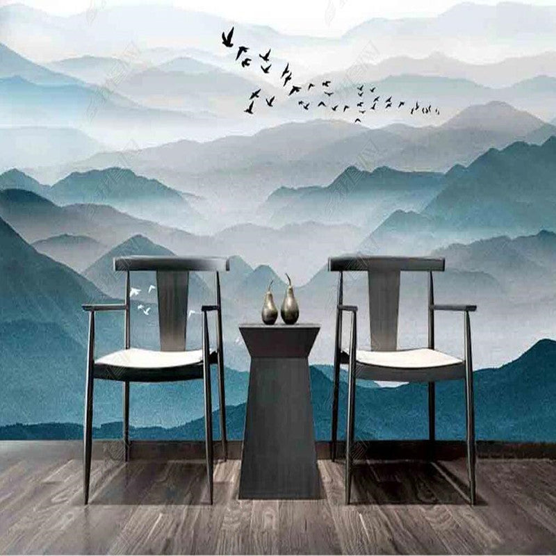 Ombre Blue Green Mountains Landscape Wallpaper Wall Mural Wall Decor