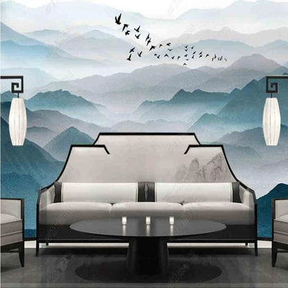 Ombre Blue Green Mountains Landscape Wallpaper Wall Mural Wall Decor