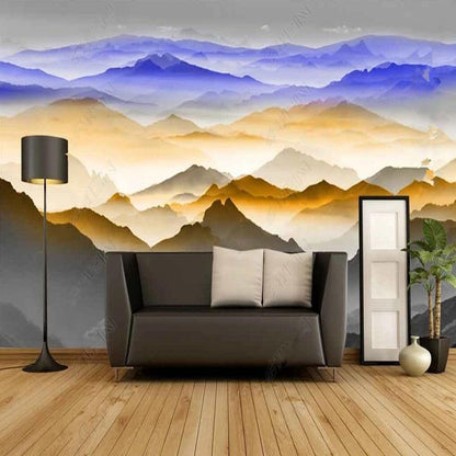 Ombre Purple Blue Brown Mountains Landscape Wallpaper Wall Mural Wall Decor