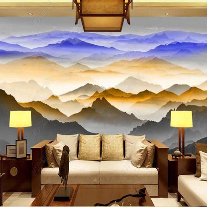 Ombre Purple Blue Brown Mountains Landscape Wallpaper Wall Mural Wall Decor