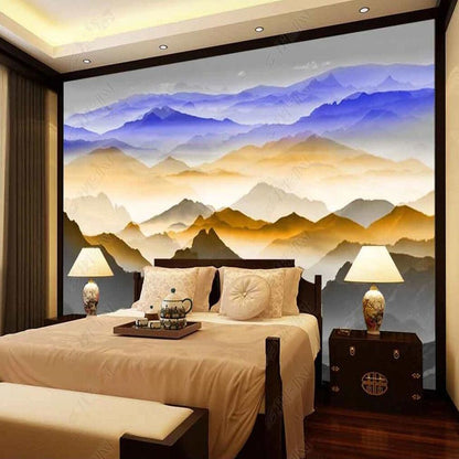 Ombre Purple Blue Brown Mountains Landscape Wallpaper Wall Mural Wall Decor