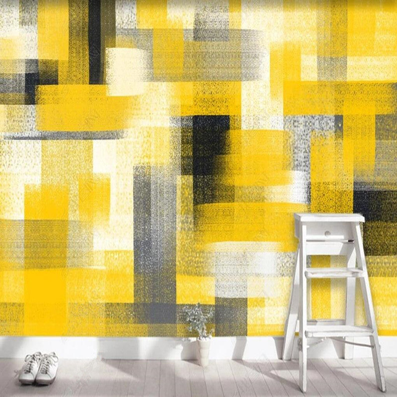 Abstract Oil Painting Yellow Geometric Wallpaper Wall Mural Wall Covering