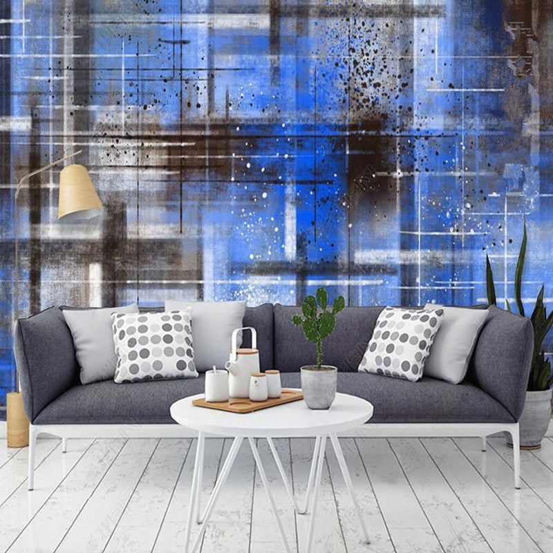 Abstract Oil Painting Blue Geometric Wallpaper Wall Mural Wall Covering