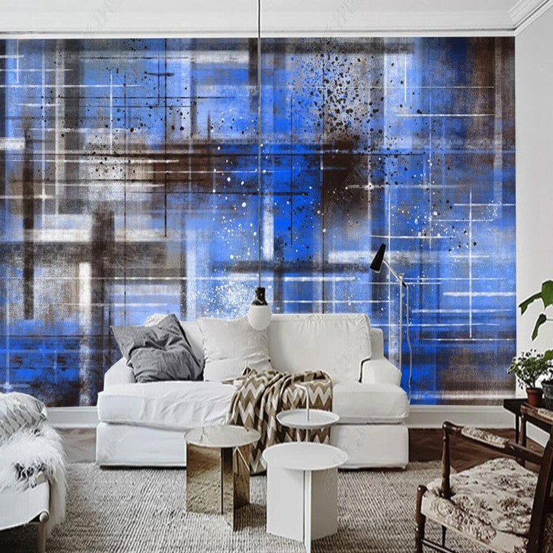 Abstract Oil Painting Blue Geometric Wallpaper Wall Mural Wall Covering