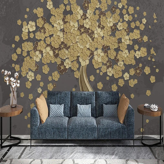 Golden Flowers Tree Floral Wallpaper Wall Mural Wall Covering