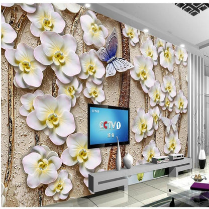 3D Yellow Orchid  Flower Floral Wallpaper Wall Mural Home Decor