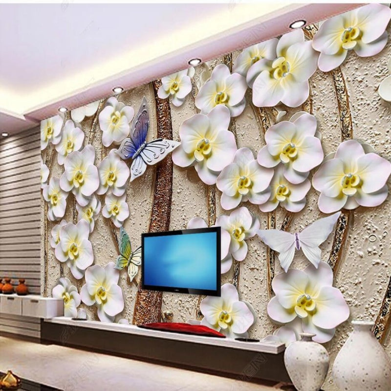 3D Yellow Orchid  Flower Floral Wallpaper Wall Mural Home Decor