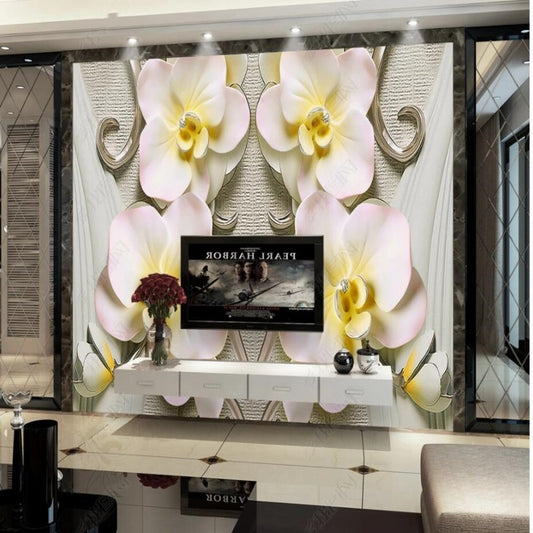 3D Yellow Orchid Flower Floral Wallpaper Wall Mural Home Decor