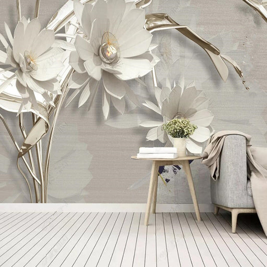 3D White Flowers Floral Wallpaper Wall Mural Home Decor