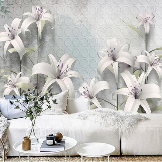 3D White Lily Flowers Floral Wallpaper Wall Mural Home Decor