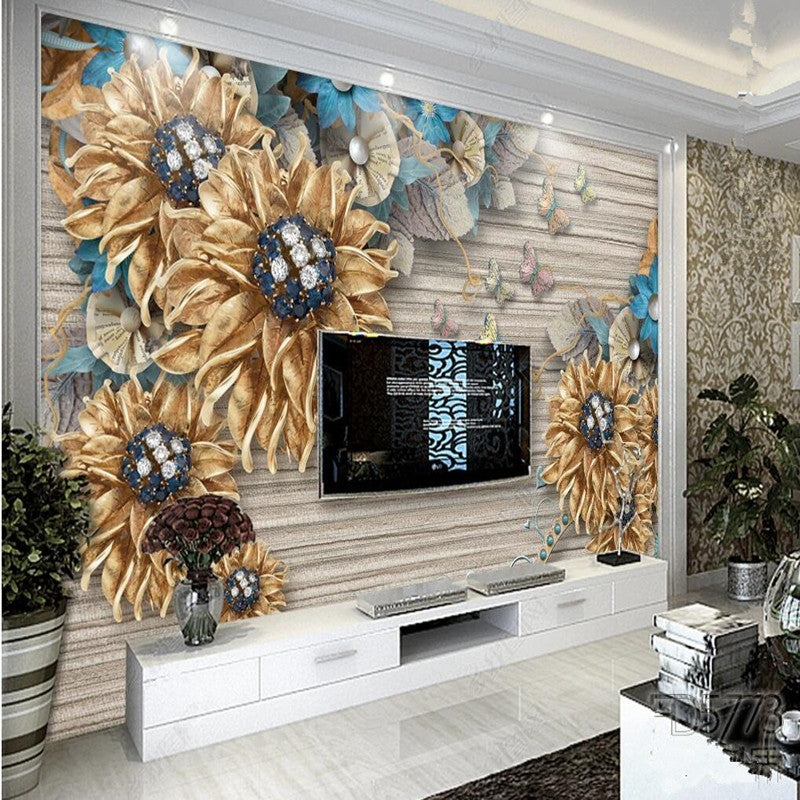 3D Jewelry Sunflowers Floral Wallpaper Wall Mural Home Decor