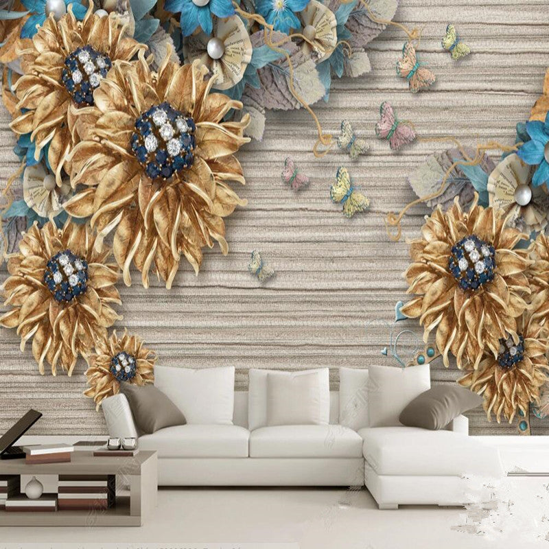 3D Jewelry Sunflowers Floral Wallpaper Wall Mural Home Decor