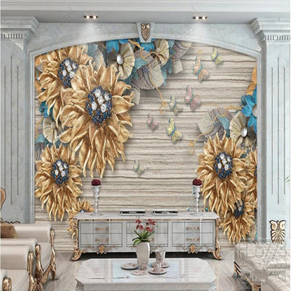 3D Jewelry Sunflowers Floral Wallpaper Wall Mural Home Decor