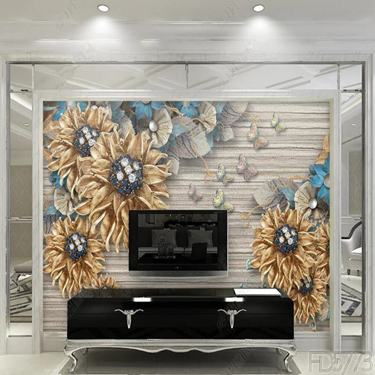 3D Jewelry Sunflowers Floral Wallpaper Wall Mural Home Decor