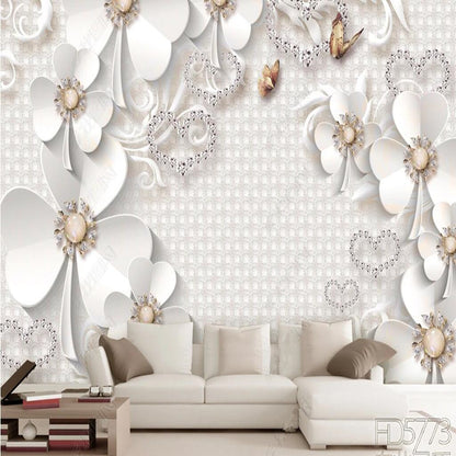 3D White Flowers Floral Wallpaper Wall Mural Home Decor