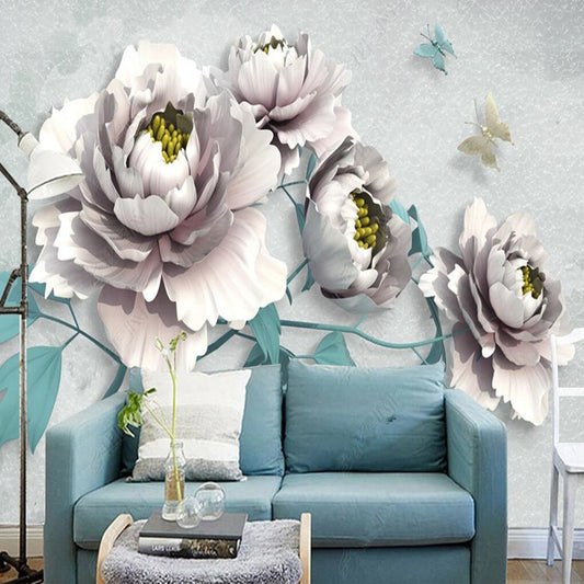 3D Peonies Flowers Floral Wallpaper Wall Mural Home Decor