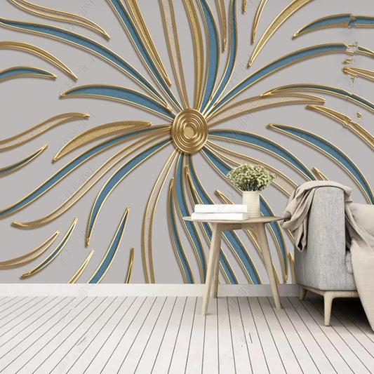 Creative Golden Lines Flower Floral Wallpaper Wall Mural Wall Covering