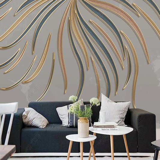 Creative Golden Lines Flower Floral Wallpaper Wall Mural Wall Covering