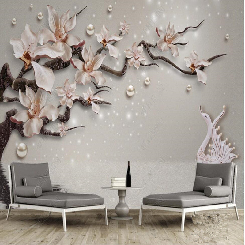 3D Cherry Blossom Flowers Floral Wallpaper Wall Mural Home Decor