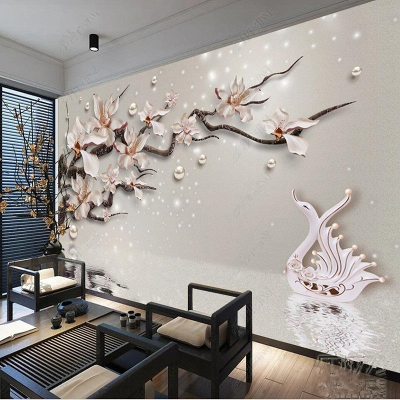 3D Cherry Blossom Flowers Floral Wallpaper Wall Mural Home Decor