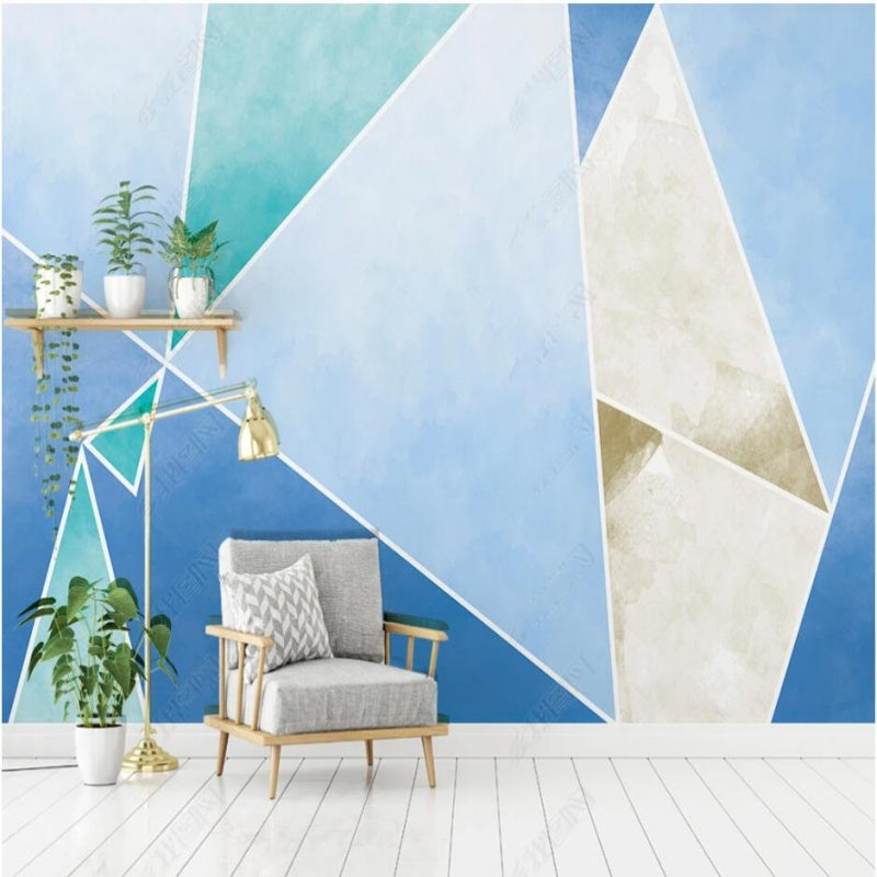 Simple Blue Geometry Wallpaper Wall Mural Home Decor