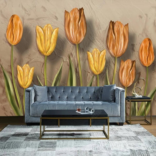 Yellow Tulip Flowers Floral Wallpaper Wall Mural Home Decor