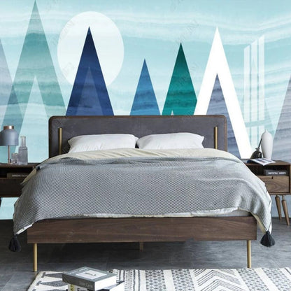 Cartoon Blue Triangle Mountains Nursery Wallpaper Wall Mural Home Decor