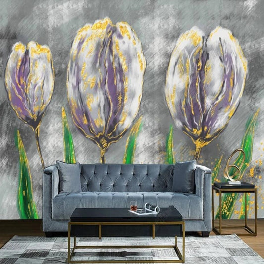 Purple Tulip Flowers Floral Wallpaper Wall Mural Home Decor