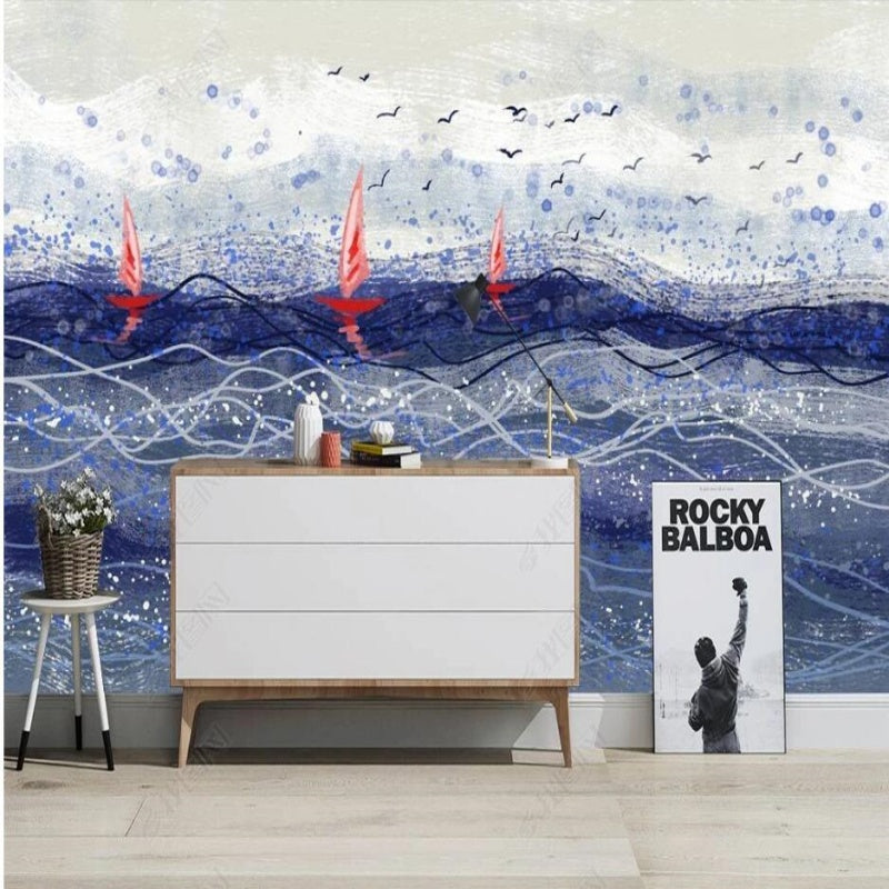 Seaworld Blue Waves Flying Sea Mew Sea Waves Nature Wallpaper Wall Mural Home Decor