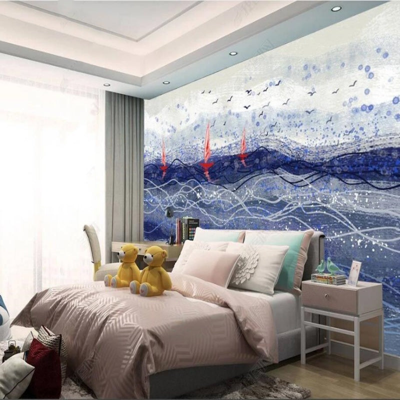 Seaworld Blue Waves Flying Sea Mew Sea Waves Nature Wallpaper Wall Mural Home Decor